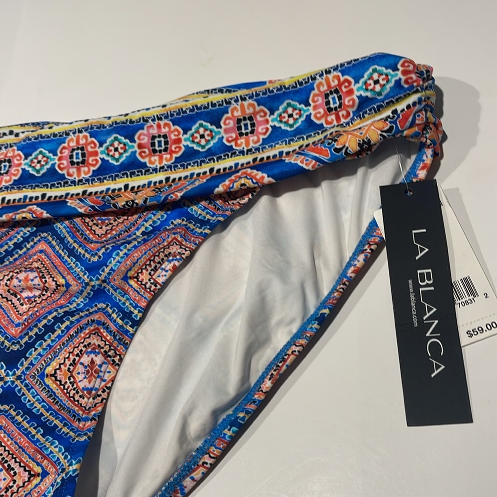 🎉La Blanca NWT swim bathing suit bikini bottoms boho print blue orange multi $59 - Picture 2 of 3
